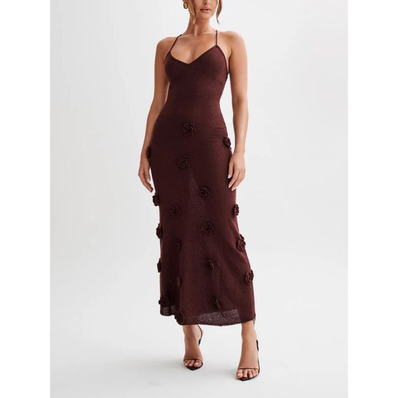 Women's Knit Maxi Dress – Strap Floral Bodycon Beach Cover-Up