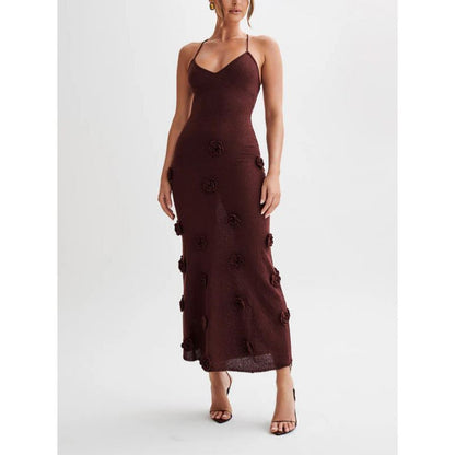 Women's Knit Maxi Dress – Strap Floral Bodycon Beach Cover-Up
