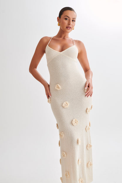 Women's Knit Maxi Dress – Strap Floral Bodycon Beach Cover-Up