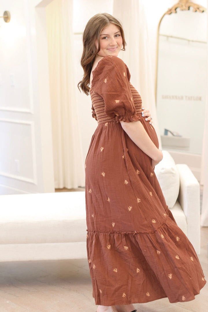 Mackenzie Embroidered Smocked Maxi