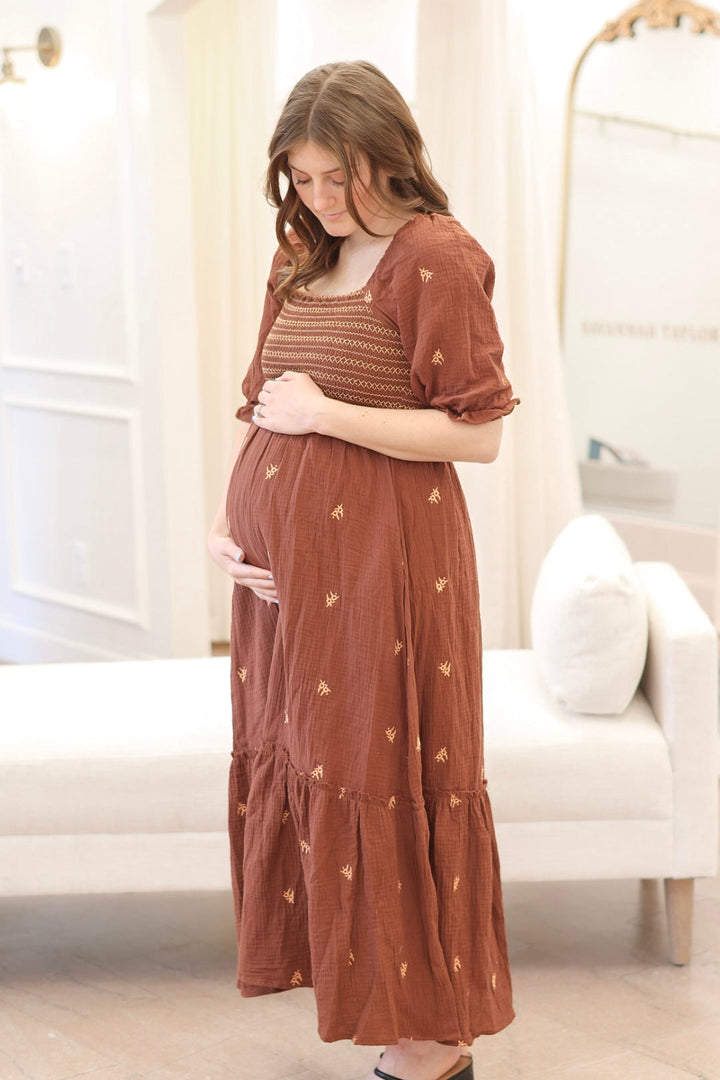 Mackenzie Embroidered Smocked Maxi