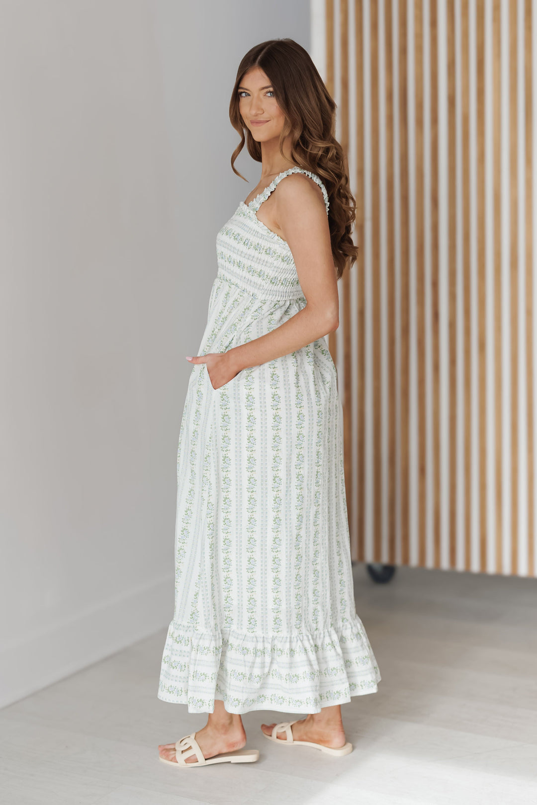 Haley Dress - M.Blue/Off White