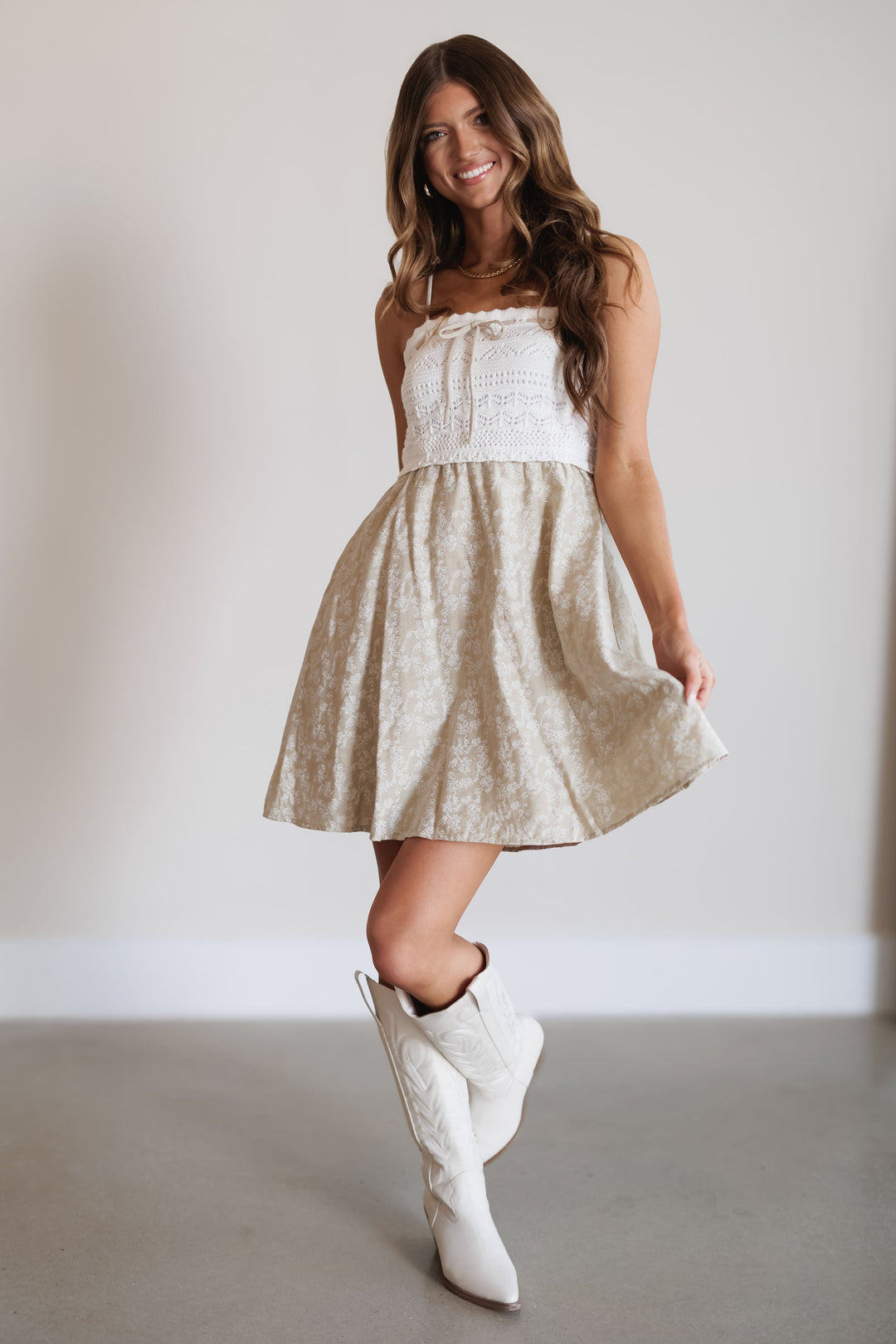 Joy Mini Dress - Natural/White