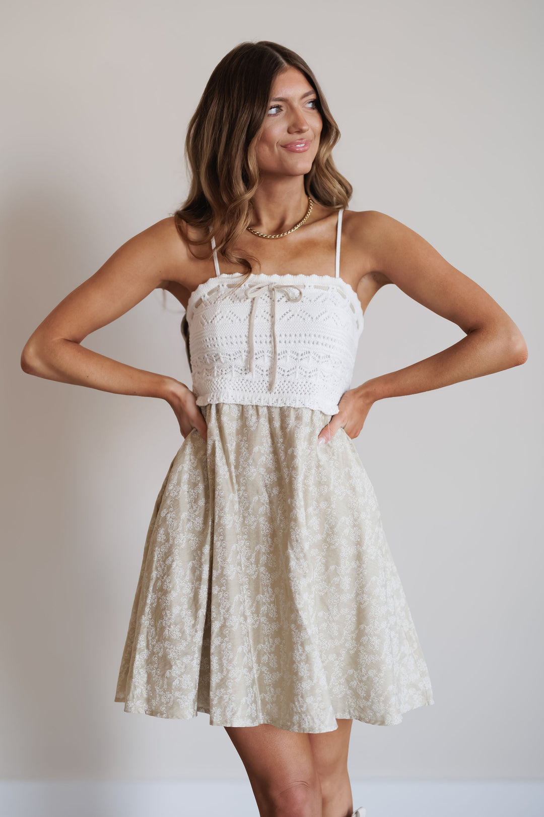 Joy Mini Dress - Natural/White