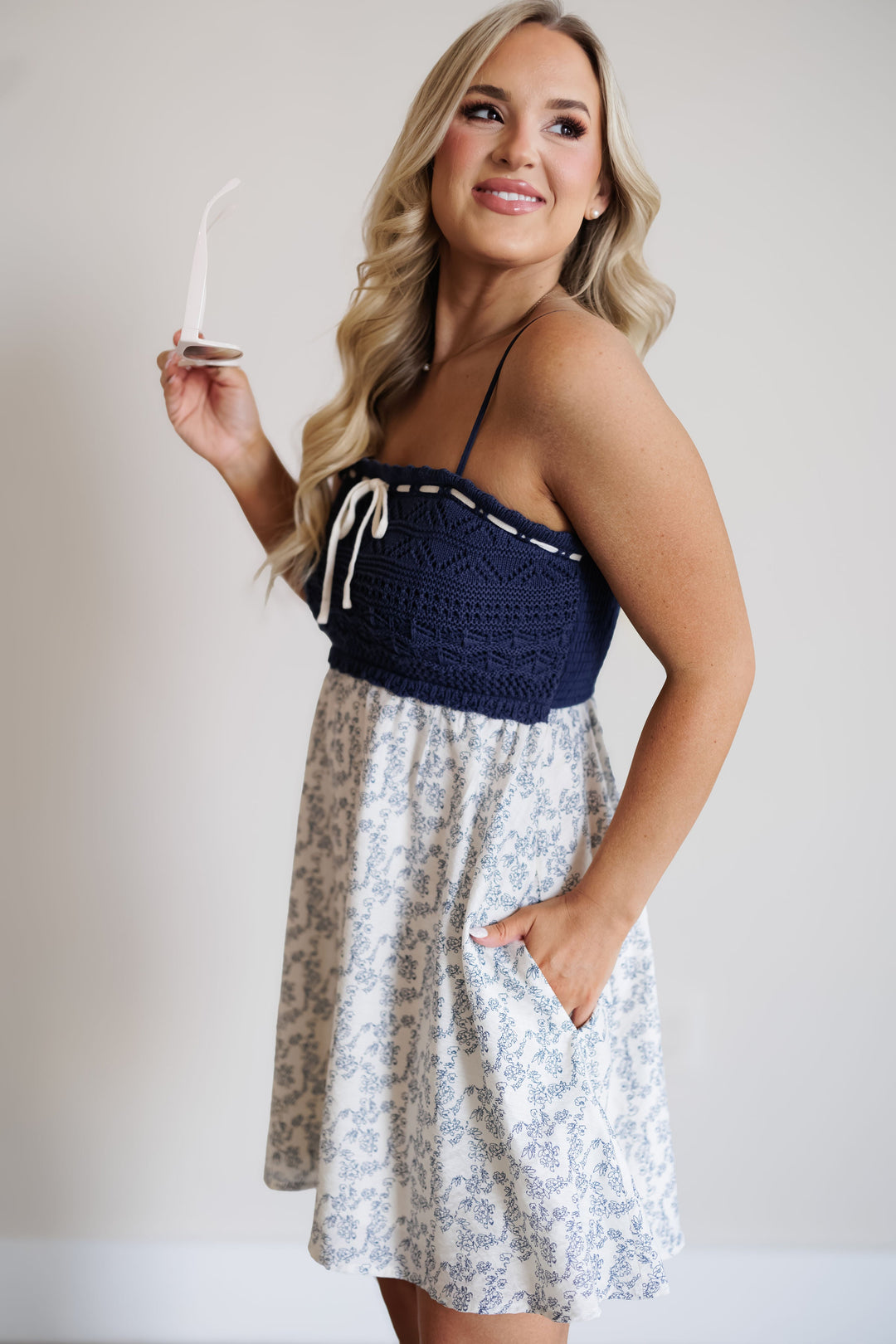 Joy Mini Dress - Cream/Navy