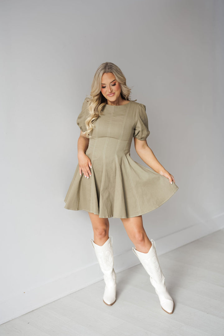 Rachel Mini Dress - Olive - FINAL SALE