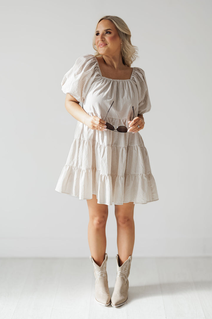 Carolina Mini Dress - Cream/Taupe