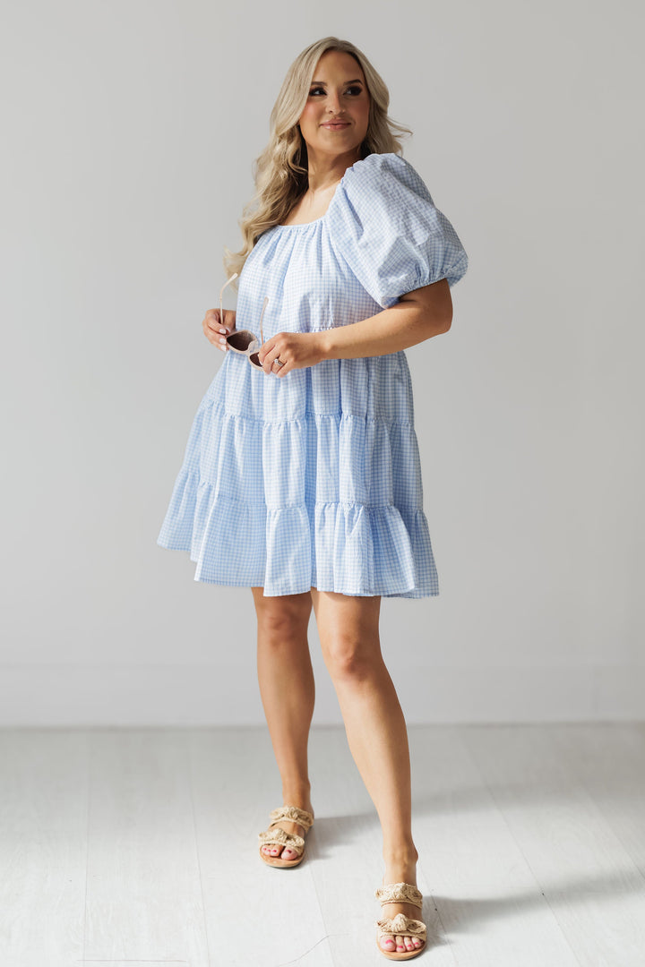 Carolina Mini Dress - Off White/Sky