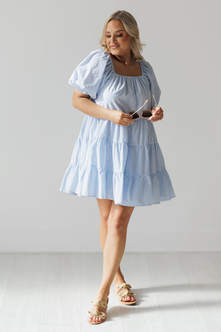 Carolina Mini Dress - Off White/Sky