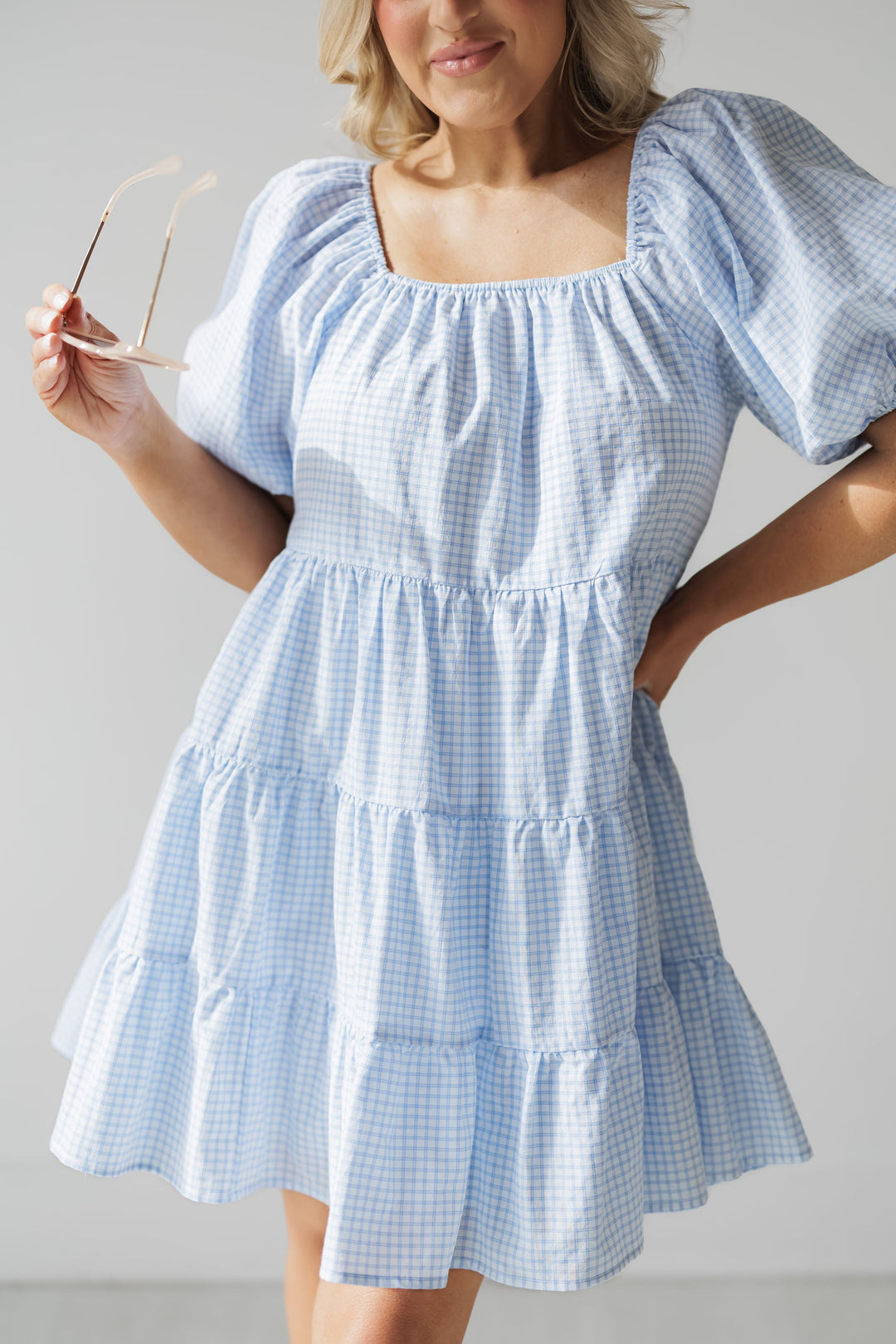 Carolina Mini Dress - Off White/Sky