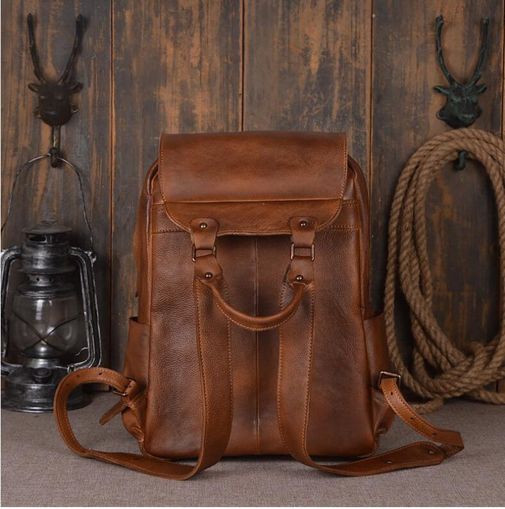 Men's Luxury Classic Leather Shoulder Backpack