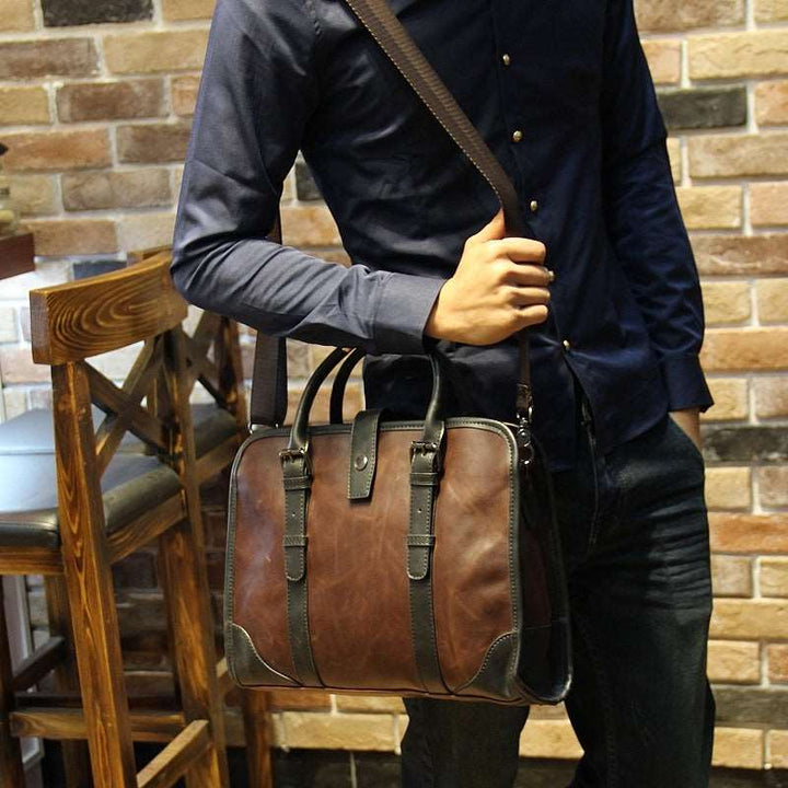 Men's Luxury Leather Shoulder Carry Briefcase
