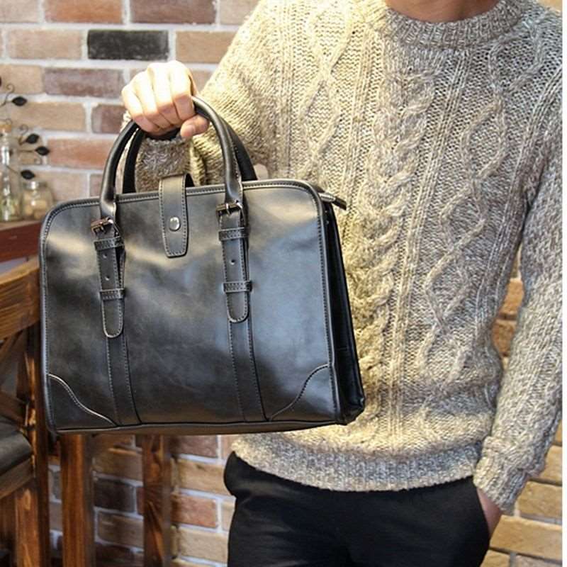 Men's Luxury Leather Shoulder Carry Briefcase
