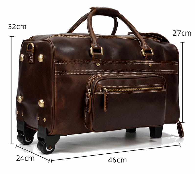 Men's Luxury Leather Trolley Travel Bag