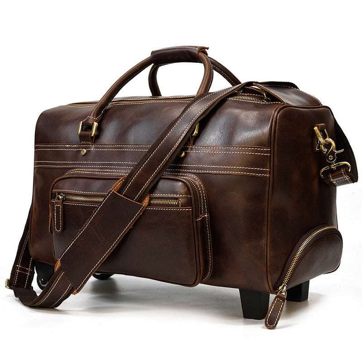 Men's Luxury Leather Trolley Travel Bag