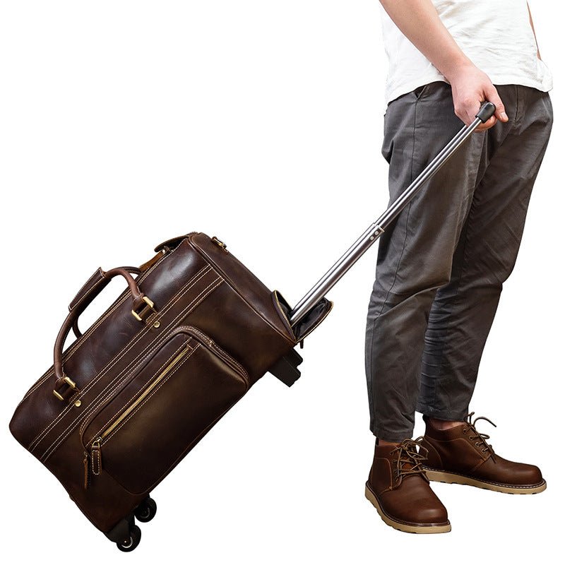 Men's Luxury Leather Trolley Travel Bag