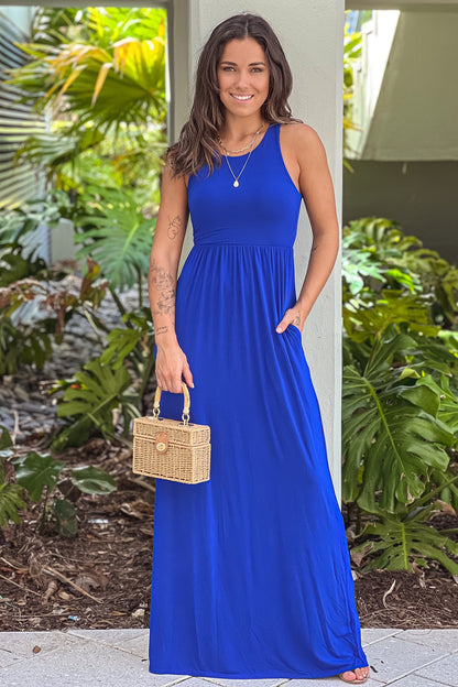 Royal Blue Maxi Dress with Pockets